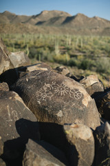 Ancient native american petroglyphs in the desert of Arizona