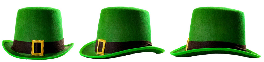 St Patricks day meme and March 17 concept with a multiple angles image of a green parade hat with a...