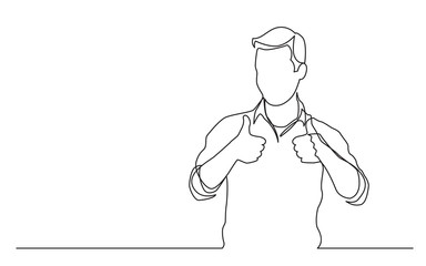 continuous line drawing of standing man showing thumb up gesture