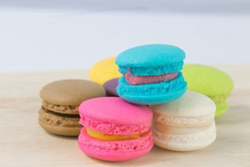 Close up of colorful macaroon sweet desset.