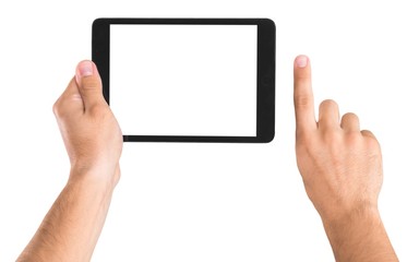 Hands Holding an iPad with Blank Screen