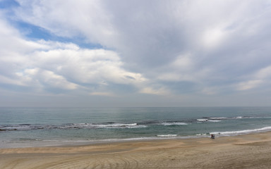 Sandy beach at mediterranean sea in Israel.