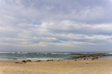 Sandy beach at mediterranean sea in Israel.