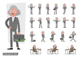 Set of Businessman character vector design doing different gestures. Presentation in various action with emotions, running, standing, walking and working. no2