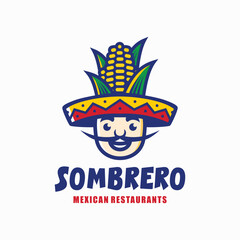 sombrero hat corn mexican restaurant logo mascot character cartoon illustration