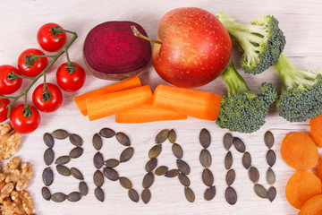 Healthy nutritious eating as source natural vitamin and minerals, food for brain health concept