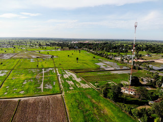 Aerial View of Farm and Field, at Siem Reap, Cambodia