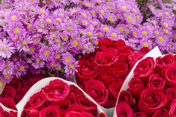 arrangement of roses in flower market stall beautiful bouquet of flowers