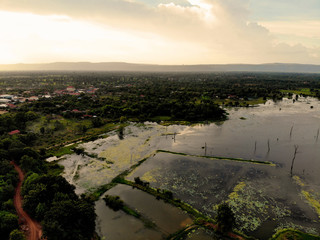 Aerial View of Lake, at Siem Reap, Cambodia