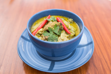 Thai food, Kaeng Khiew Hwan Kai, chicken curry with green coconut milk soup