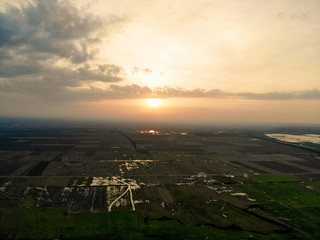 Aerial View of Sunset Field, at Siem Reap, Cambodia