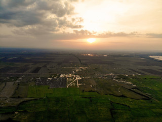 Aerial View of Sunset Field, at Siem Reap, Cambodia