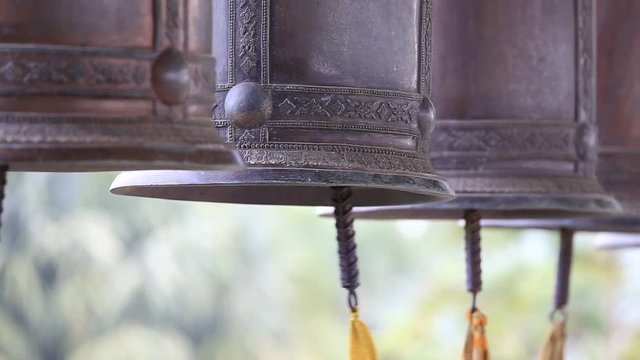 Bells in buddhist temple. Pattaya, Thailand, close up