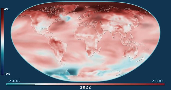 Climate Model: Surface Temperature Compared to 20th Century Average - 2006-2100 (Representative Concentration Pathways 8.5). Loximuthal projection. NOAA/GFDL dataset ID: 438