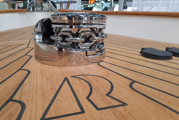 Naklejka premium New windlass for anchoring on the deck of a sailing yacht