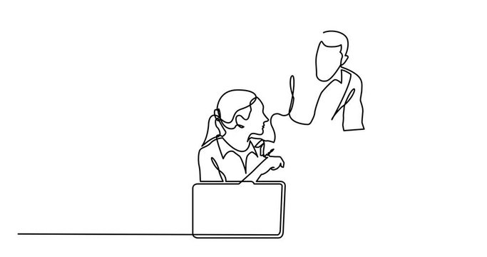 Animation of continuous line drawing of office workers discussing problem