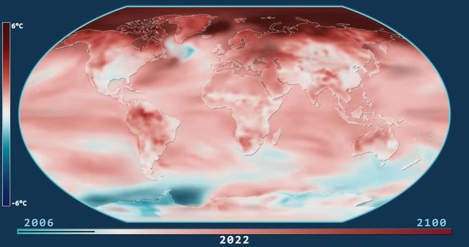 Climate Model: Surface Temperature Compared to 20th Century Average - 2006-2100 (Representative Concentration Pathways 8.5). Wagner VI projection. NOAA/GFDL dataset ID: 438