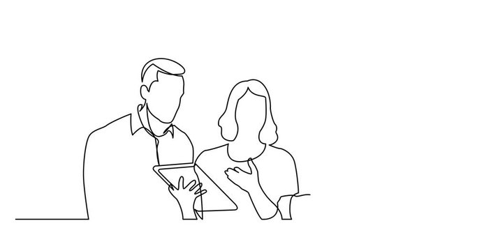 Animation of continuous line drawing of team discussing work task