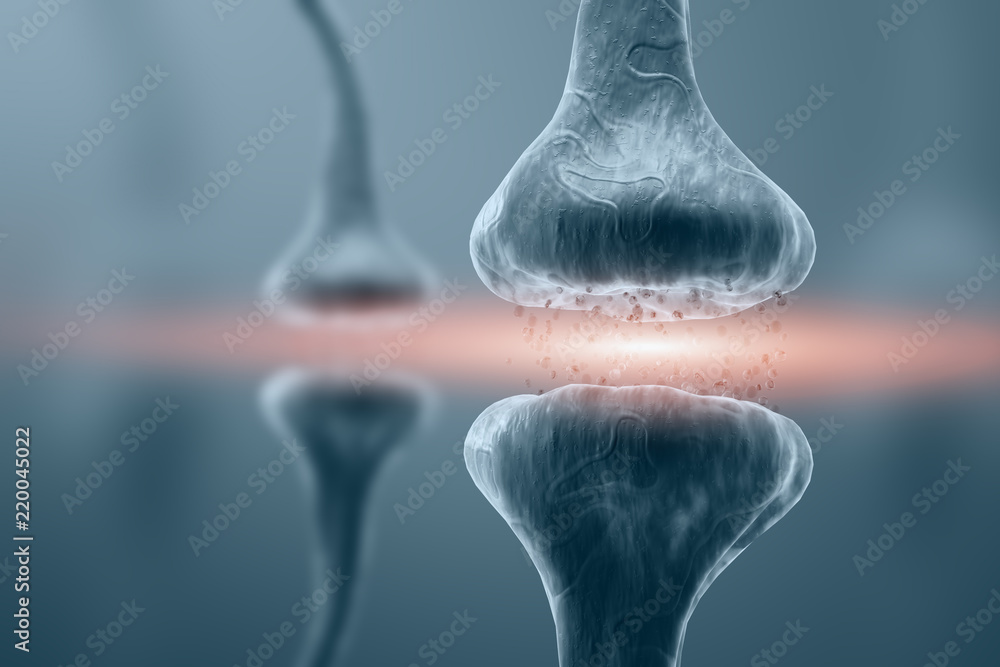 Poster blue synapse. neuron in the concept of artificial intelligence. 3d rendering