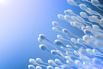 Sperm, movement to the egg on a blue background. 3d rendering