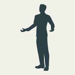 Silhouette of businessman in wizard pose. Web icon