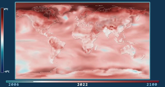 Climate Model: Surface Temperature Compared to 20th Century Average - 2006-2100 (Representative Concentration Pathways 2.6). Patterson projection. NOAA/GFDL dataset ID: 438