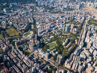 Fototapeta premium Aerial view Kowloon side of Hong Kong