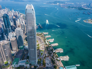 Drone fly over Hong Kong business district