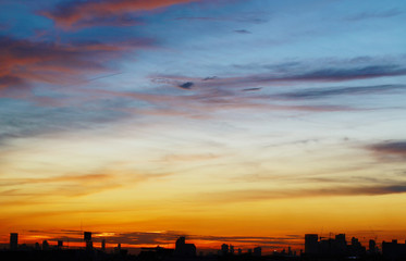 Twilight sky background. Colorful Sunset sky and cloud. vivid sky in twilight time background. Fiery orange sunset sky. Beautiful