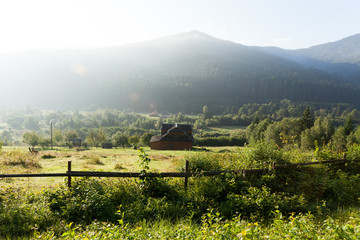 Obraz premium Ukraine Carpathians rural mountain village, holiday location.