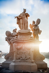 Obraz premium Charles Bridge Statue. Sunset Time