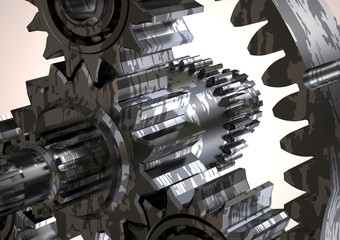 Silver and black planetary gear on a white