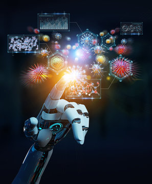 Cyborg creating and analyzing nanovirus 3D rendering