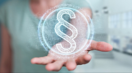 Businesswoman using law paragraph digital hologram 3D rendering