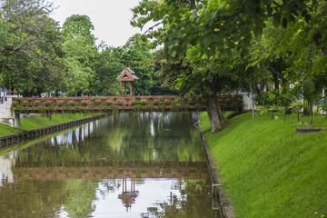 Bridge walkway over mote in Chiang Mai  Thailand.