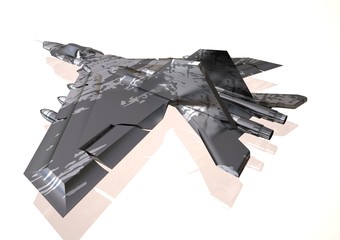 Black and silver fighter on a white