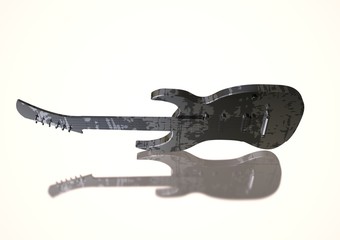 Black and silver guitar on a white