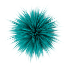 3d render of turquoise color fluffy Fur Ball isolated on white background.