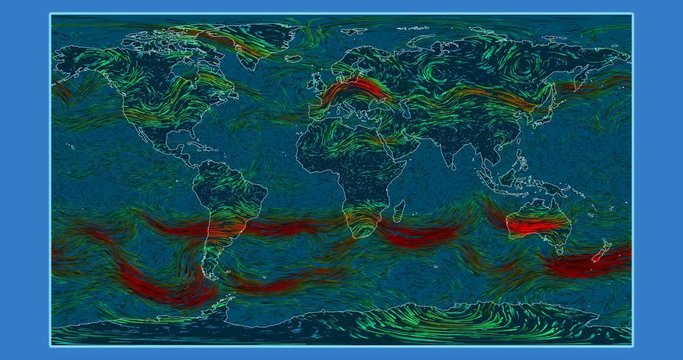 Wind speed over the Earth's surface. Patterson projection. SVS/GSFC/NASA dataset ID: 4240