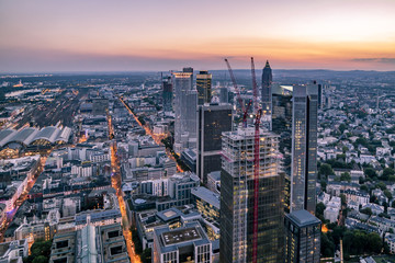 Aerial of the financial district in Frankfurt, Germany - Europe