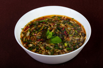 Okroshka soup with kvas