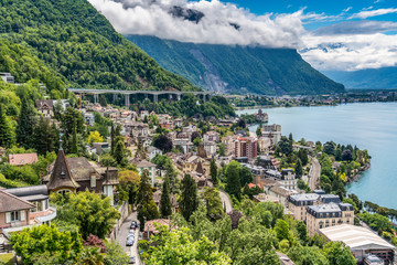 Switzerland, Montreux lake Leman cityscapes - obrazy, fototapety, plakaty