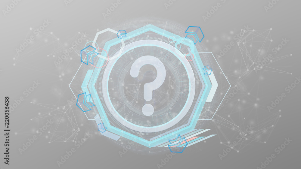 Poster technology question mark icon on a circle isolated on a background 3d rendering