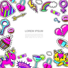 Pop Art Girl Fashion Patches Template