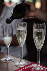 Glasses of champagne. Glass of wine. Wine tasting. A party.