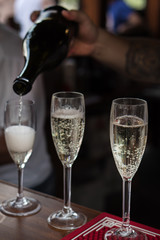 Glasses of champagne. Glass of wine. Wine tasting. A party.