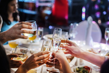 Glasses of champagne. Glass of wine. Wine tasting. A party.