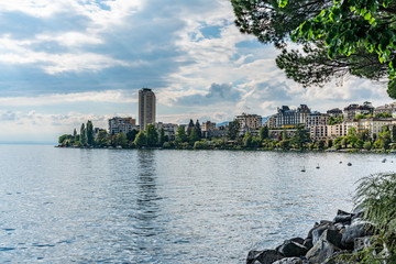 Switzerland, Montreux lake Leman cityscapes
