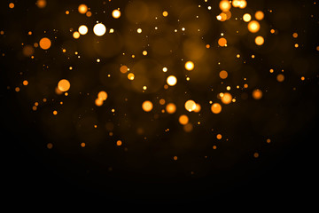 Gold abstract bokeh background. real backlit dust particles with real lens flare. glitter lights . Abstract Festivevintage.