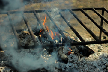 fire burns and smokes